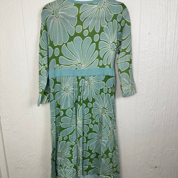 BODEN Knit 100% Cotton 3/4 Sleeve Sweater Dress Aqua Green Floral Size U.S. 12 - Picture 10 of 10